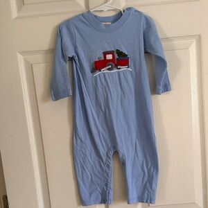 Blue Kids One Piece Bodysuit with Red Truck Design